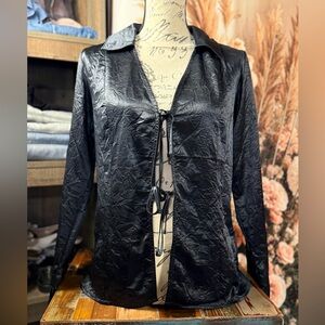 Free People Black Tied-Front Blouse Size Medium